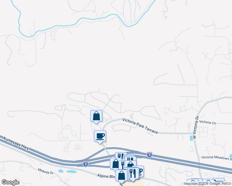 map of restaurants, bars, coffee shops, grocery stores, and more near 2536 Begonia Way in Alpine