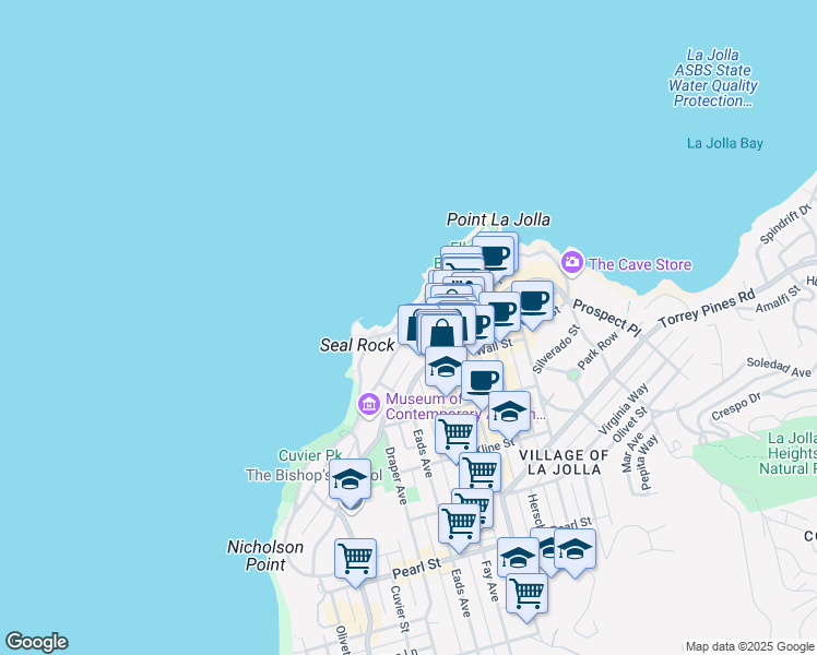 map of restaurants, bars, coffee shops, grocery stores, and more near in San Diego County
