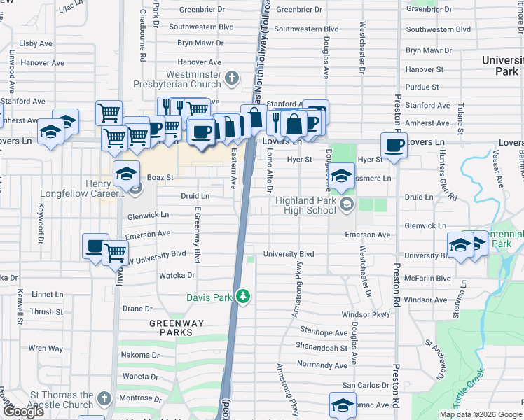 map of restaurants, bars, coffee shops, grocery stores, and more near in Dallas