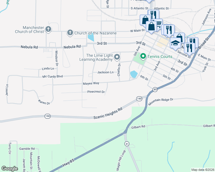 map of restaurants, bars, coffee shops, grocery stores, and more near 616 Pinecrest Drive in Manchester