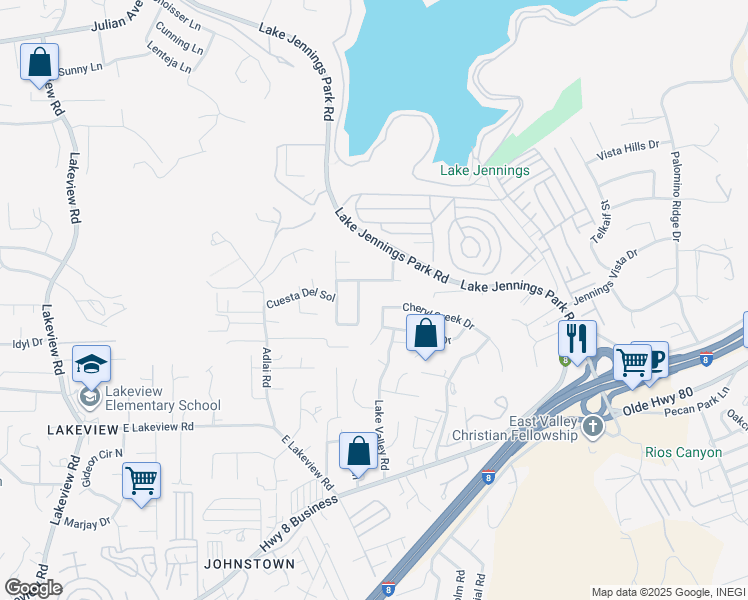 map of restaurants, bars, coffee shops, grocery stores, and more near 13802 Cheryl Creek Drive in El Cajon