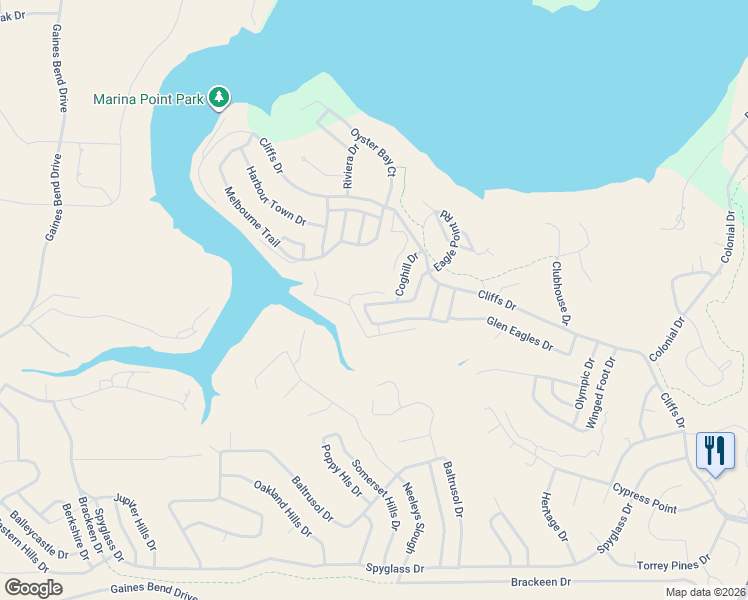 map of restaurants, bars, coffee shops, grocery stores, and more near 230 Turnberry Loop in Graford