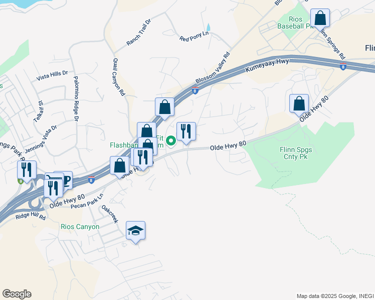 map of restaurants, bars, coffee shops, grocery stores, and more near 9025 Spring View Court in El Cajon