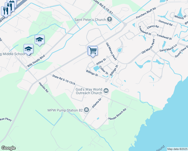 map of restaurants, bars, coffee shops, grocery stores, and more near 3528 Billings Street in Mount Pleasant