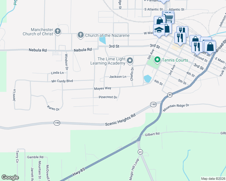 map of restaurants, bars, coffee shops, grocery stores, and more near 616 Pinecrest Drive in Manchester