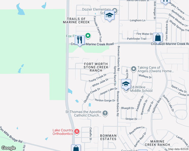 map of restaurants, bars, coffee shops, grocery stores, and more near 6156 Chalk Hollow Drive in Fort Worth