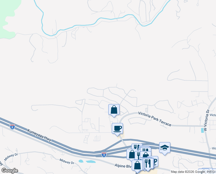 map of restaurants, bars, coffee shops, grocery stores, and more near 2338 Larkspur Drive in Alpine