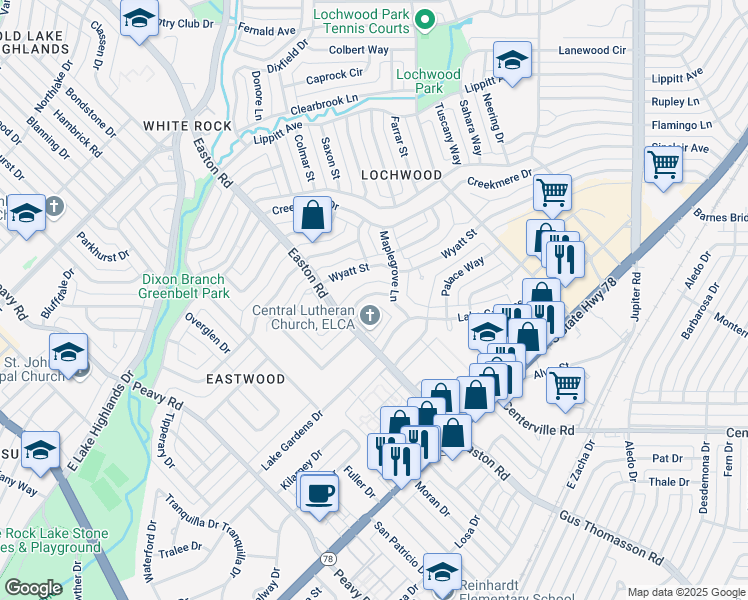 map of restaurants, bars, coffee shops, grocery stores, and more near in Dallas