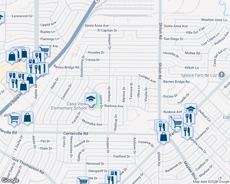 map of restaurants, bars, coffee shops, grocery stores, and more near 11211 Stallcup Drive in Dallas