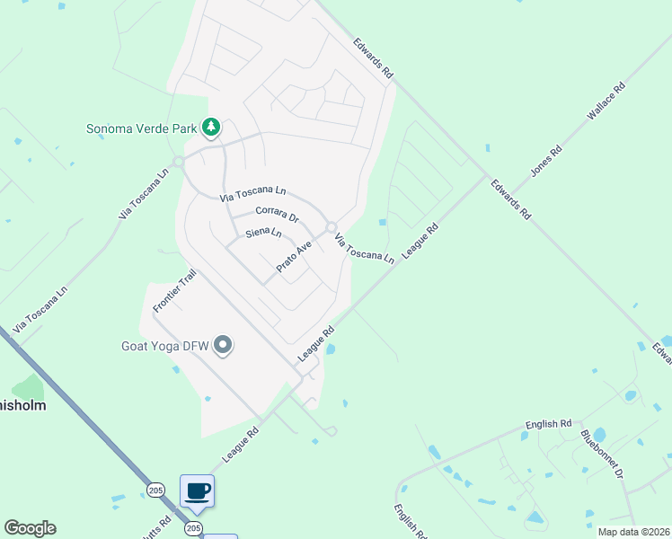 map of restaurants, bars, coffee shops, grocery stores, and more near 1519 Corrara Drive in Rockwall