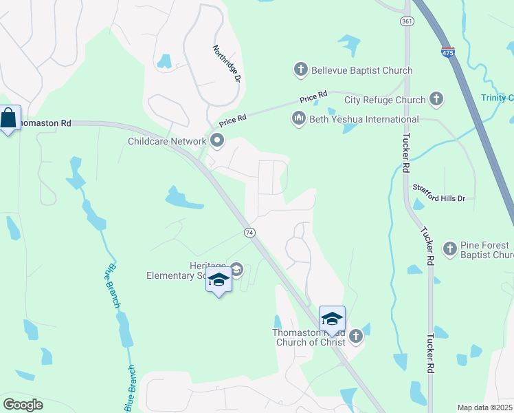 map of restaurants, bars, coffee shops, grocery stores, and more near 118 Lochwolde Dr in Macon