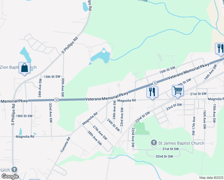 map of restaurants, bars, coffee shops, grocery stores, and more near 1612 23rd Avenue Southwest in Lanett