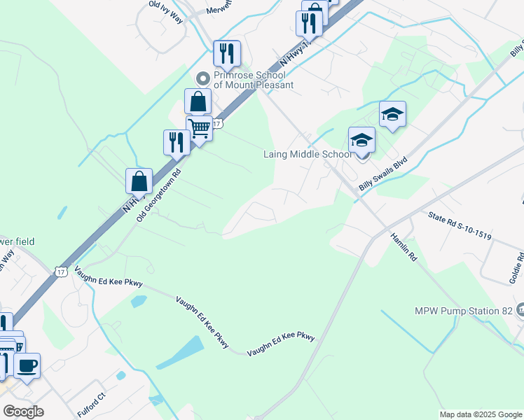 map of restaurants, bars, coffee shops, grocery stores, and more near 1244 Max Lane in Mount Pleasant
