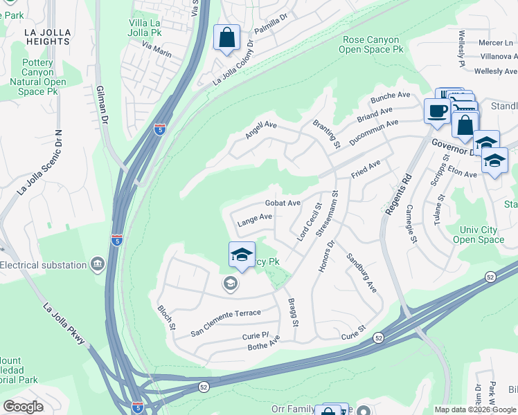 map of restaurants, bars, coffee shops, grocery stores, and more near 2729 Gobat Avenue in San Diego