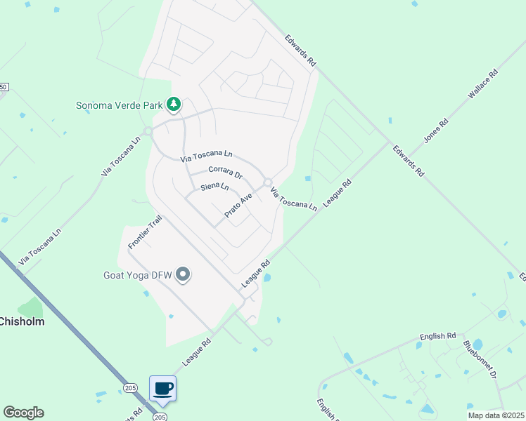 map of restaurants, bars, coffee shops, grocery stores, and more near 1519 Corrara Drive in Rockwall