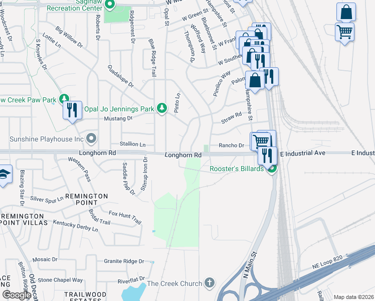 map of restaurants, bars, coffee shops, grocery stores, and more near 809 Palomino Drive in Saginaw