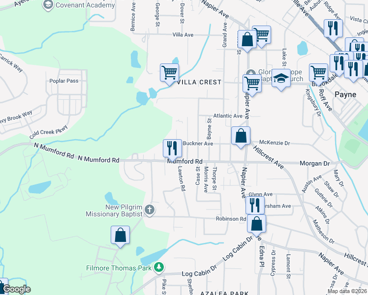 map of restaurants, bars, coffee shops, grocery stores, and more near 3644 Earl Street in Macon