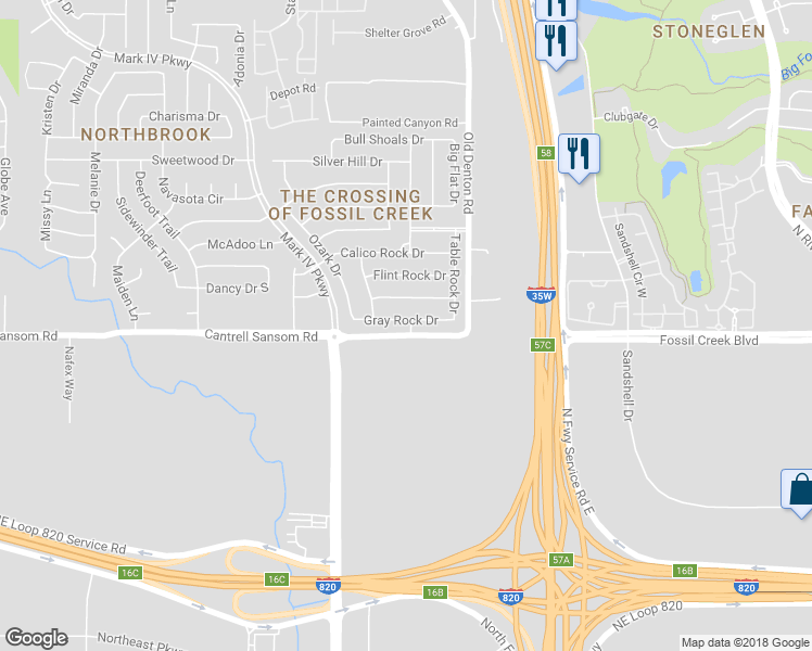 map of restaurants, bars, coffee shops, grocery stores, and more near 2720 Gray Rock Drive in Fort Worth