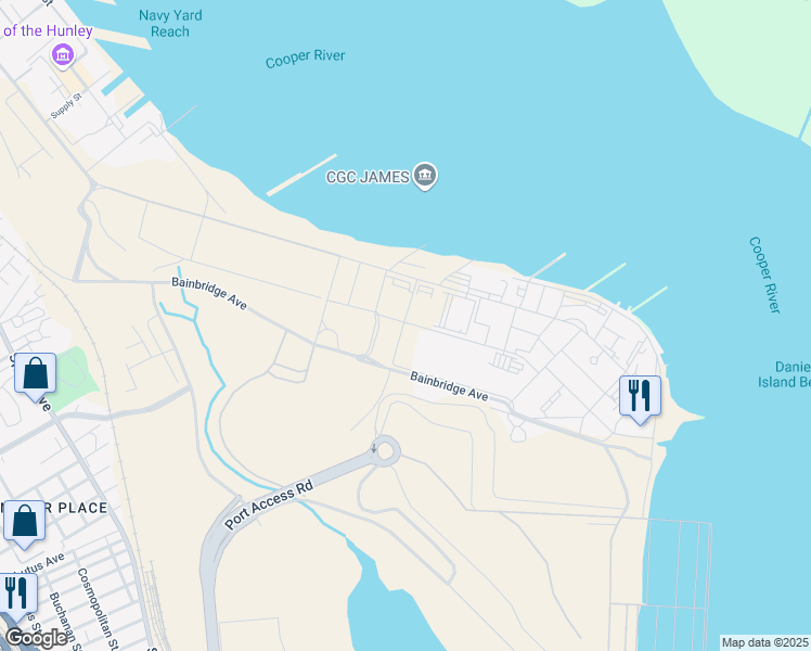 map of restaurants, bars, coffee shops, grocery stores, and more near Holland Street in North Charleston