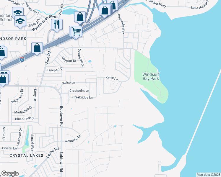map of restaurants, bars, coffee shops, grocery stores, and more near 3658 Anchor Cove Circle in Garland