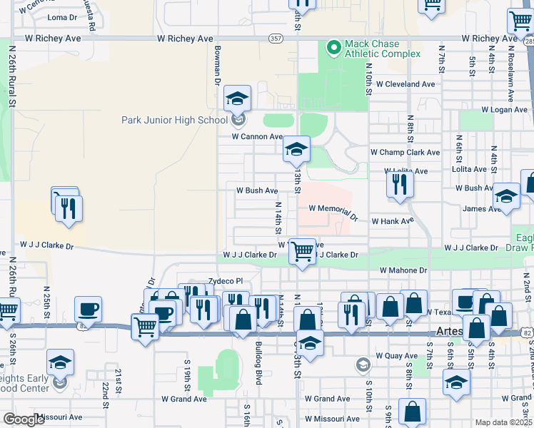map of restaurants, bars, coffee shops, grocery stores, and more near 1409 West James Avenue in Artesia