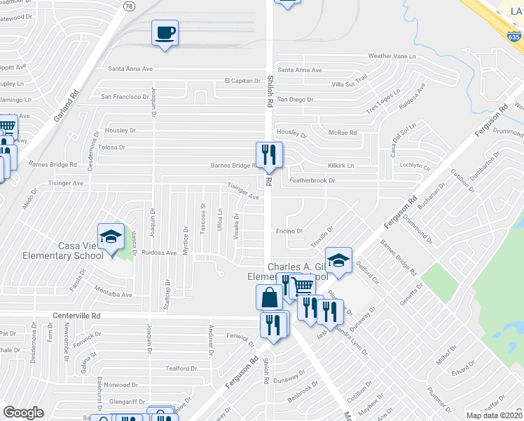 map of restaurants, bars, coffee shops, grocery stores, and more near 2837 Quanah Street in Dallas