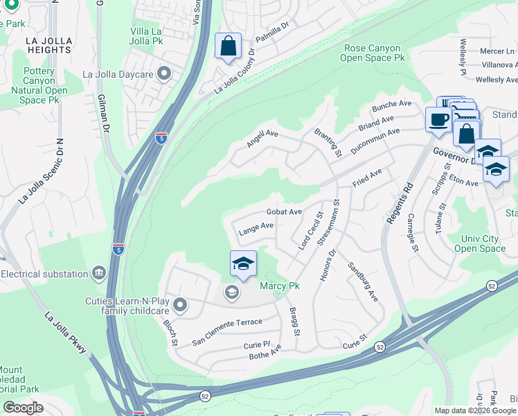 map of restaurants, bars, coffee shops, grocery stores, and more near 2732 Gobat Avenue in San Diego