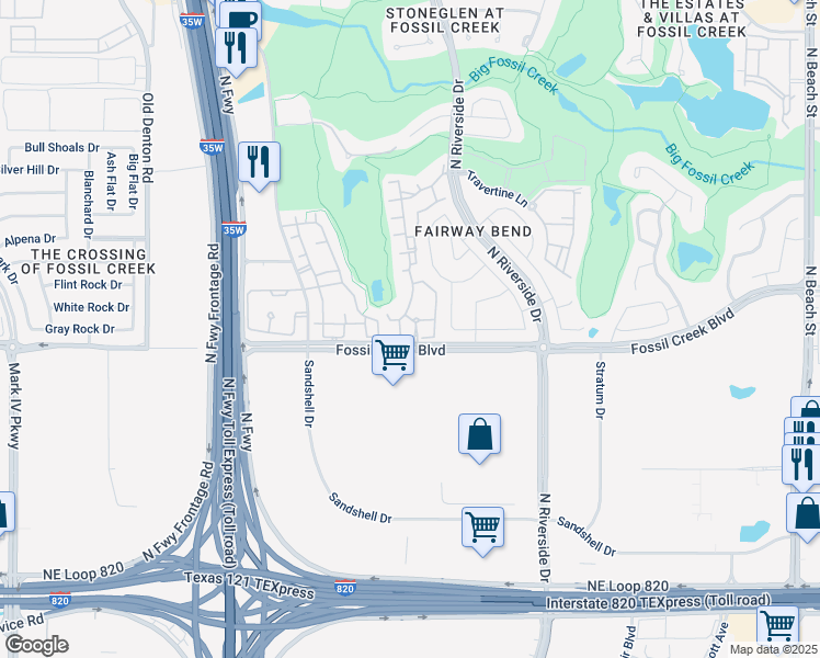 map of restaurants, bars, coffee shops, grocery stores, and more near 5800 Fairglen Avenue in Fort Worth