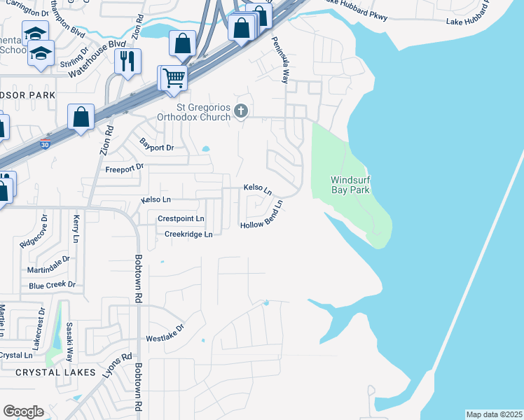 map of restaurants, bars, coffee shops, grocery stores, and more near 3658 Anchor Cove Circle in Garland