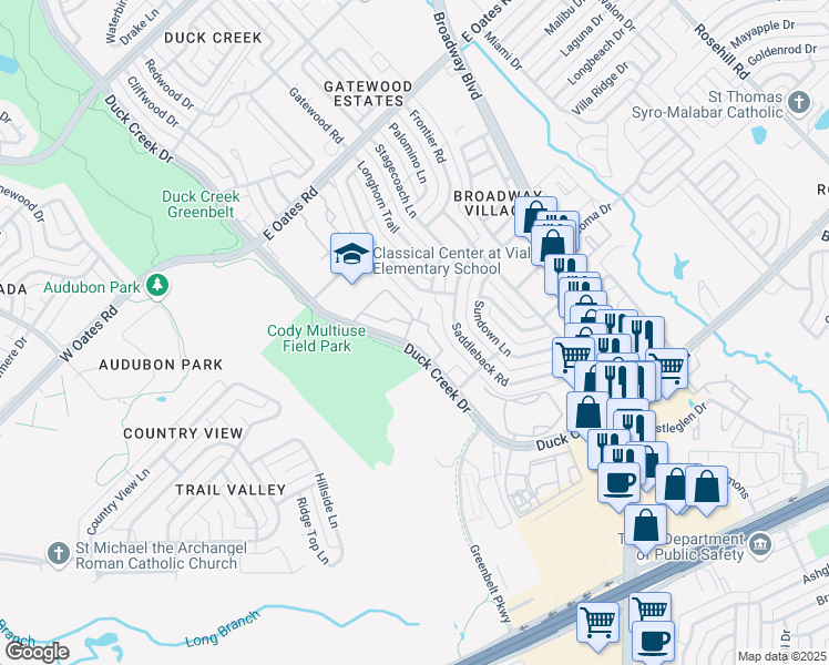 map of restaurants, bars, coffee shops, grocery stores, and more near in Garland