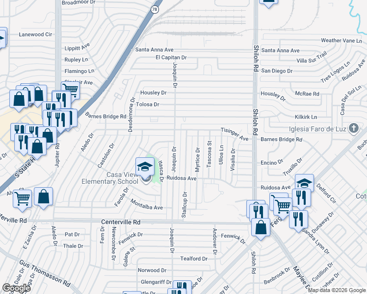 map of restaurants, bars, coffee shops, grocery stores, and more near 11211 Stallcup Drive in Dallas