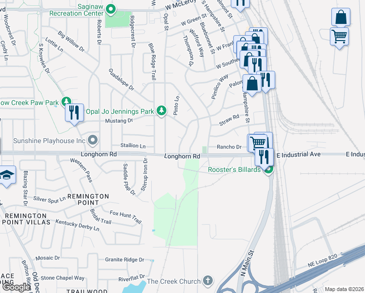 map of restaurants, bars, coffee shops, grocery stores, and more near 809 Palomino Drive in Saginaw