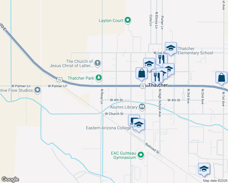 map of restaurants, bars, coffee shops, grocery stores, and more near 1028 North 8th Avenue in Safford