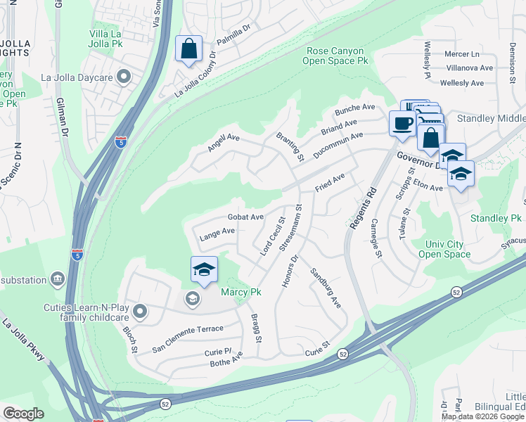 map of restaurants, bars, coffee shops, grocery stores, and more near 2846 Gobat Avenue in San Diego