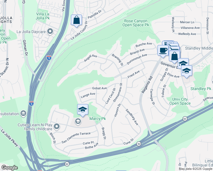 map of restaurants, bars, coffee shops, grocery stores, and more near 2846 Gobat Avenue in San Diego