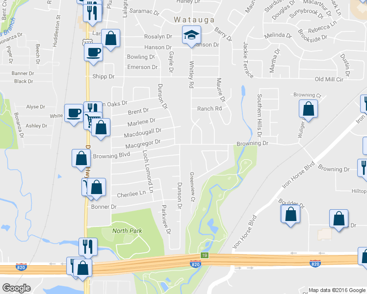map of restaurants, bars, coffee shops, grocery stores, and more near 5548 Dunson Drive in Haltom City