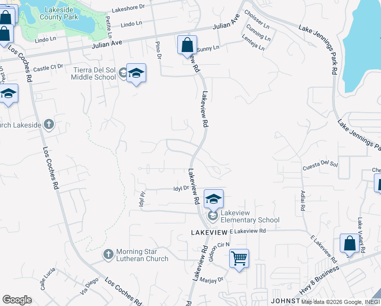 map of restaurants, bars, coffee shops, grocery stores, and more near 13384 Goldentop Drive in Lakeside