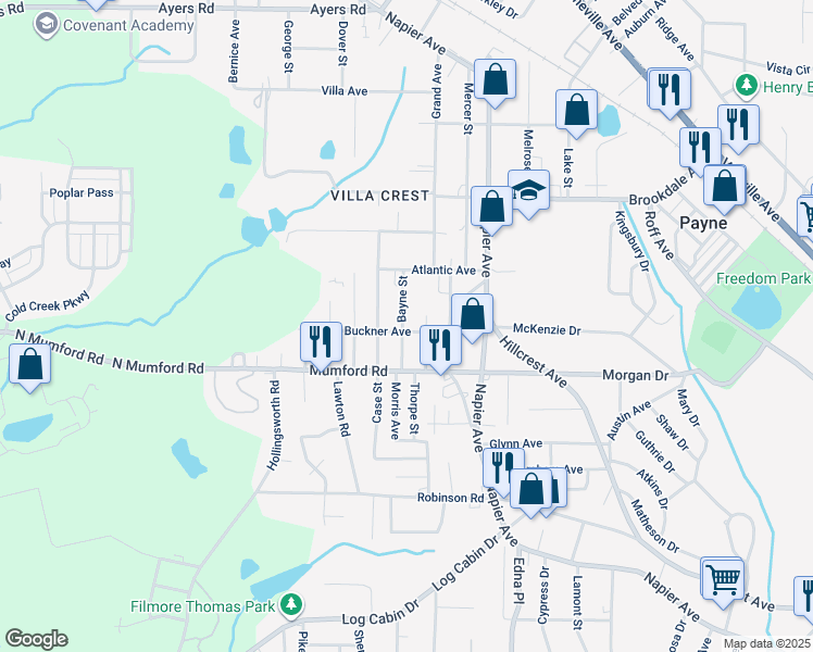 map of restaurants, bars, coffee shops, grocery stores, and more near 3979 Buckner Avenue in Macon