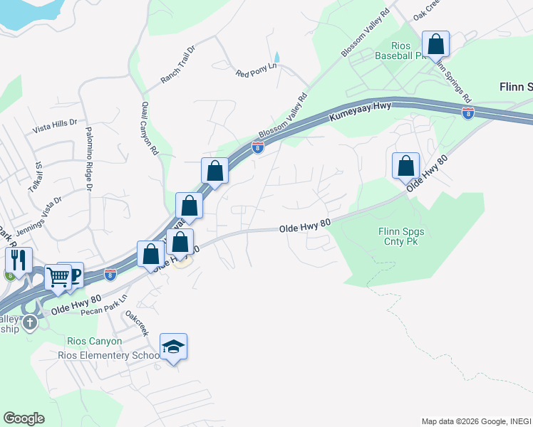 map of restaurants, bars, coffee shops, grocery stores, and more near 9335 Chimney Rock Lane in El Cajon