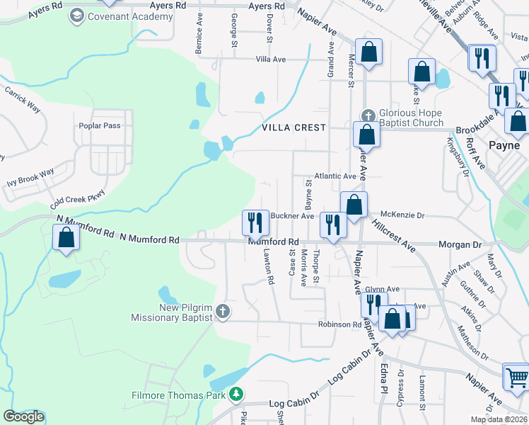 map of restaurants, bars, coffee shops, grocery stores, and more near 3644 Earl Street in Macon