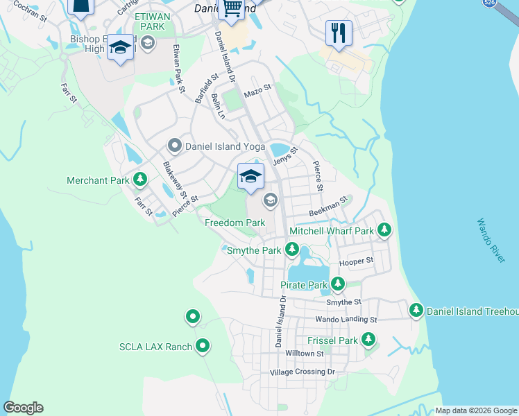 map of restaurants, bars, coffee shops, grocery stores, and more near 2365 Daniel Island Dr in Charleston