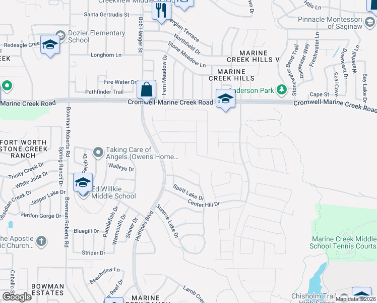 map of restaurants, bars, coffee shops, grocery stores, and more near 6101 Hickory Hills in Fort Worth