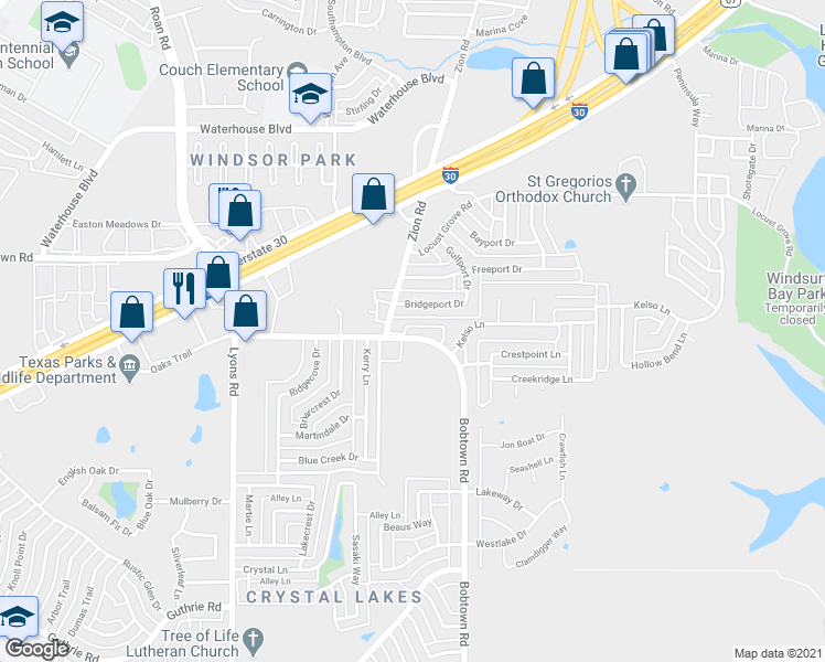 map of restaurants, bars, coffee shops, grocery stores, and more near 4509 Bobtown Road in Garland