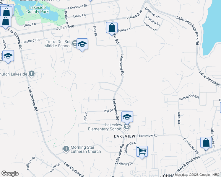 map of restaurants, bars, coffee shops, grocery stores, and more near 13368 Goldentop Drive in Lakeside