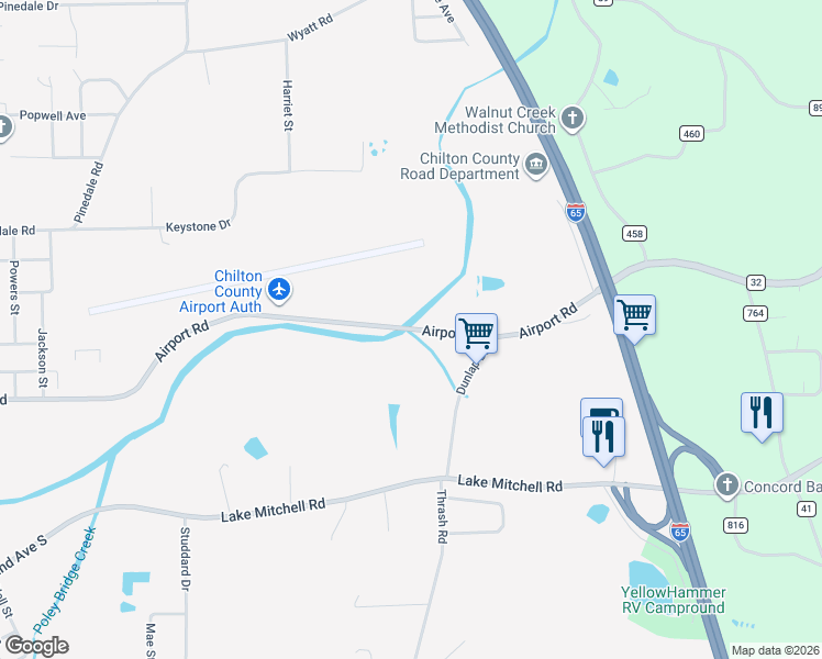 map of restaurants, bars, coffee shops, grocery stores, and more near 917 Airport Road in Clanton