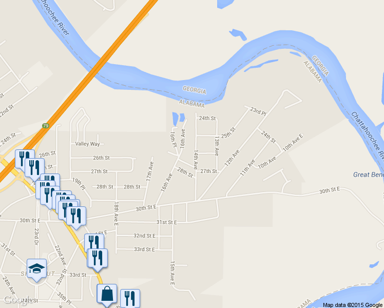 map of restaurants, bars, coffee shops, grocery stores, and more near 2503 14th Avenue in Valley