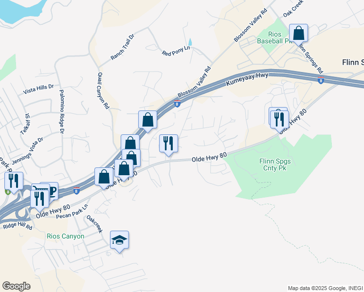 map of restaurants, bars, coffee shops, grocery stores, and more near 14540 Olde Highway 80 in El Cajon