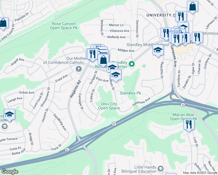 map of restaurants, bars, coffee shops, grocery stores, and more near 5914 Stadium Street in San Diego