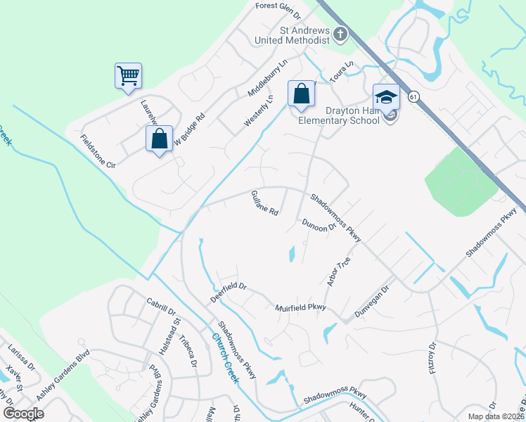 map of restaurants, bars, coffee shops, grocery stores, and more near 248 Gullane Drive in Charleston
