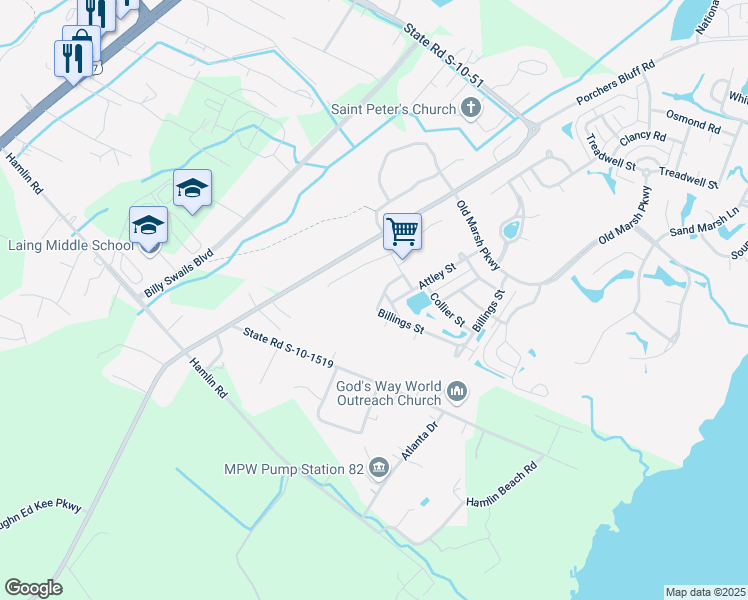 map of restaurants, bars, coffee shops, grocery stores, and more near 1737 Blalock Street in Mount Pleasant